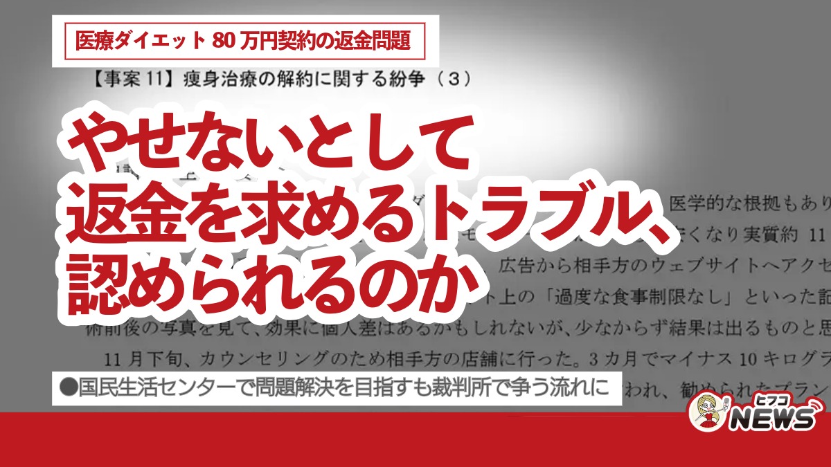 やせないとして返金を求めるトラブル、認められるのか 医療ダイエット 