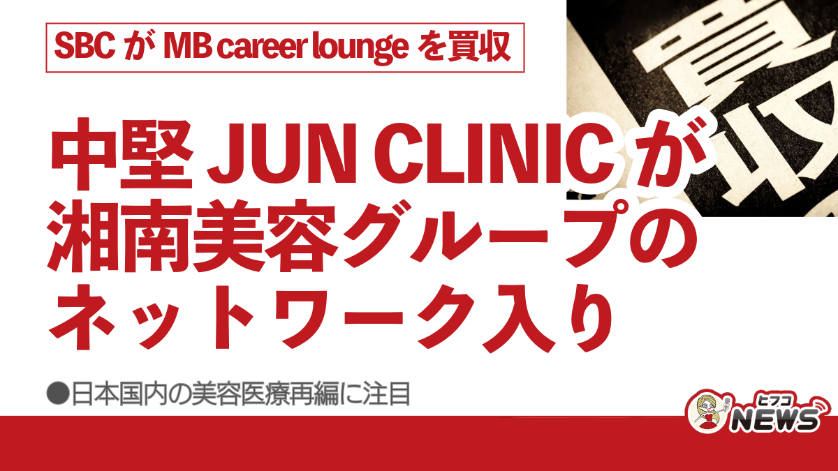 中堅JUN CLINICが湘南美容グループのネットワーク入り、SBCがMB career loungeを買収、日本国内の美容医療再編に注目 |  ヒフコNEWS