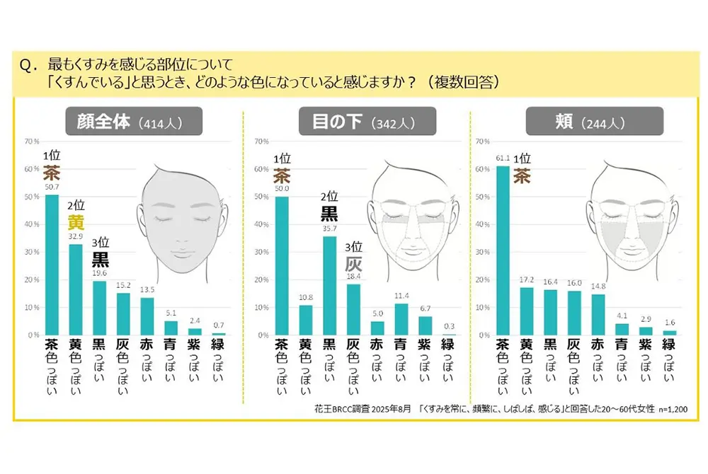 部位別にくすみの種類は異なる。（出典／花王ビューティリサーチ＆クリエーションセンター）