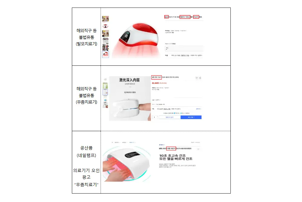 未承認で出回る製品を問題視。（出典／韓国の食品医薬品安全処MFDS）