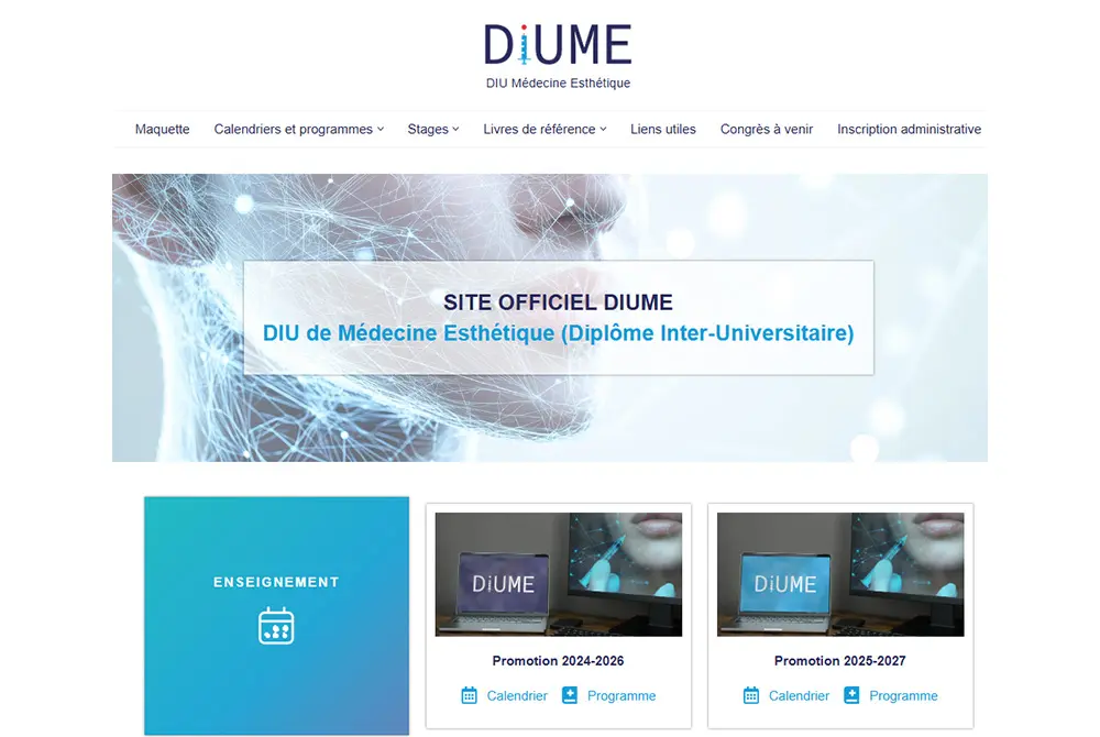 フランスで美容医療の研修を行うDIUの仕組み。関連のウェブサイト。（写真／DIU）