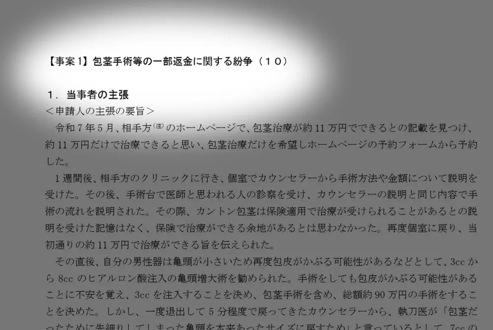 包茎手術のトラブル。（出典／国民生活センター）