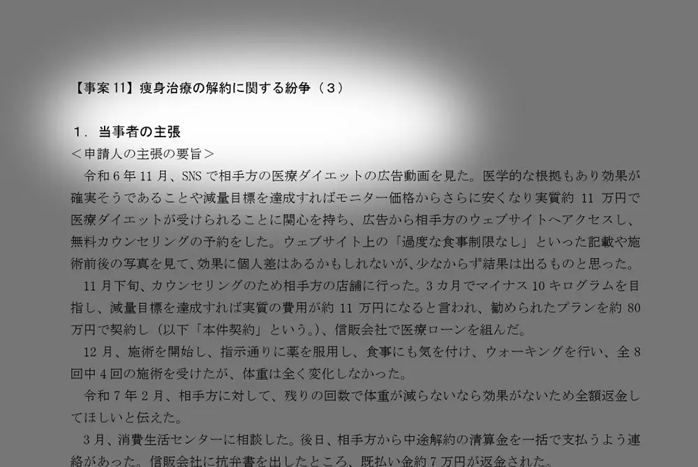 医療ダイエットの返金問題。（出典／国民生活センター）